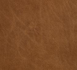 Open Box: Millie Leather Ottoman, Round - Leather Vintage Caramel, Bronze Legs