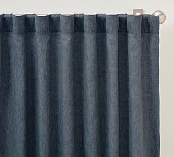 Open Box: Belgian Flax Linen Blackout Curtain, 50"W x 84"L - Steel Blue