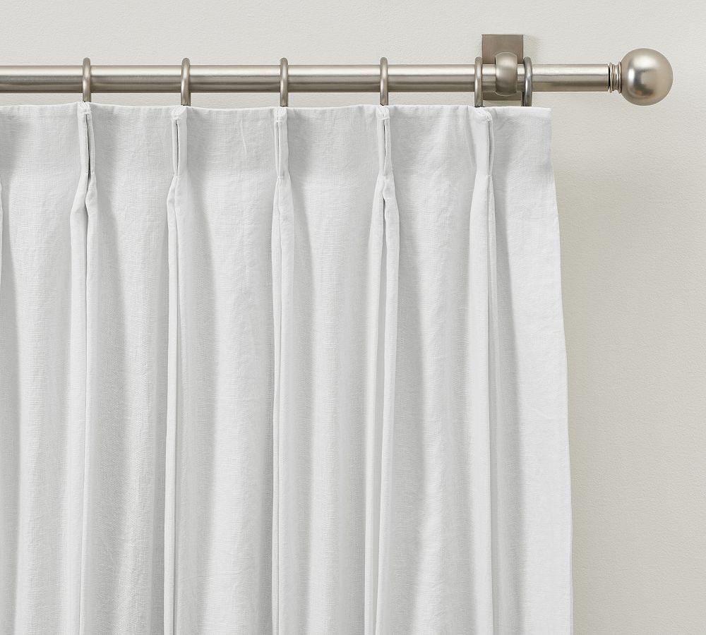 Open Box: Belgian Flax Linen Pinch Pleat Blackout Curtain, 50 x 84&quot; - White