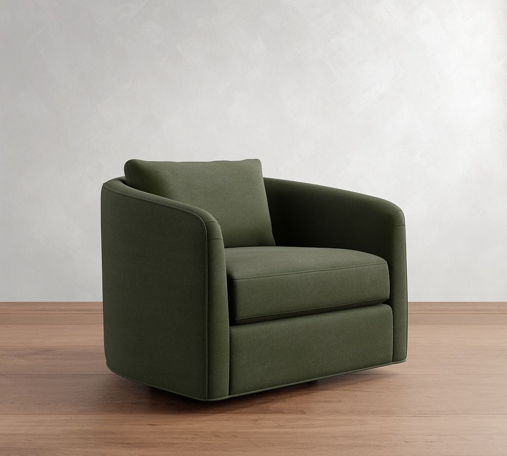 Open Box: Remmy Upholstered Swivel Armchair (39&quot;) - Fern, Performance Everydayvelvet&#8482;