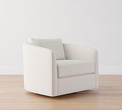 Open Box: Remmy Upholstered Swivel Armchair - Performance Boucle Oatmeal, Polyester Wrapped Cushions