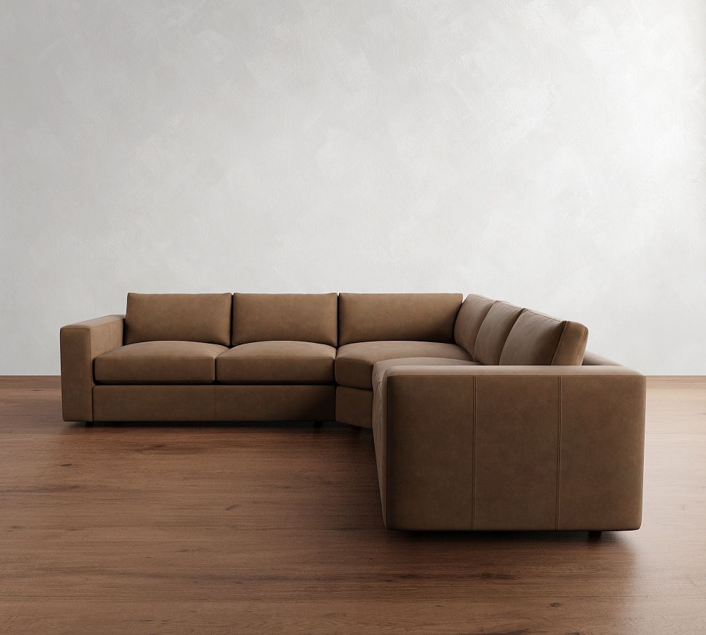 Carmel Wide Arm Leather 3-Piece L-Shaped Wedge Sectional (122&quot;)