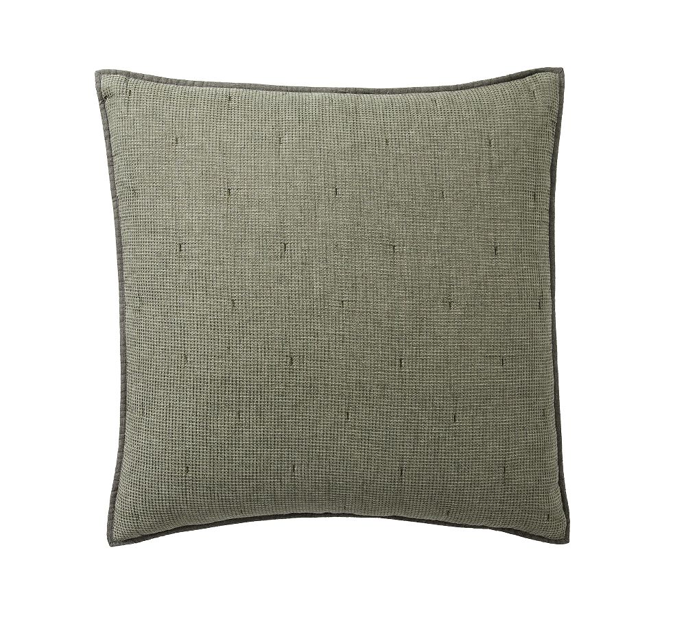 Open Box: European Flax Linen Waffle Quilted Sham, Euro Set of 3 - Loden