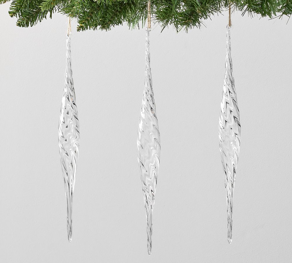 Glass Icicle Ornaments - Set of 3