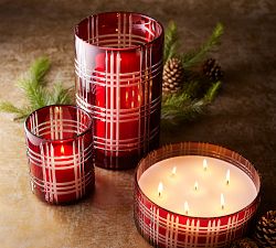 Stewart Plaid Cut Glass Hurricane Candle Holder