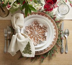 Rustic Tree Embroidered Cotton/Linen Napkins - Set of 4