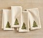 Rustic Tree Embroidered Cotton/Linen Napkins - Set of 4