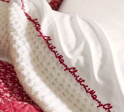 Merry Christmas Embroidered Percale Sheet Set