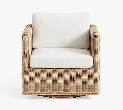 Open Box: Huntington Slim Square-Arm Swivel Outdoor Lounge Chair with Cushions, Individual - Natural