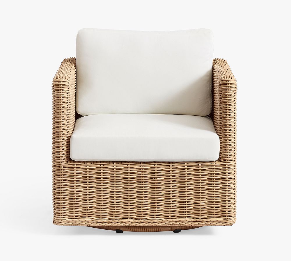 Open Box: Huntington Slim Square-Arm Swivel Outdoor Lounge Chair with Cushions, Individual - Natural