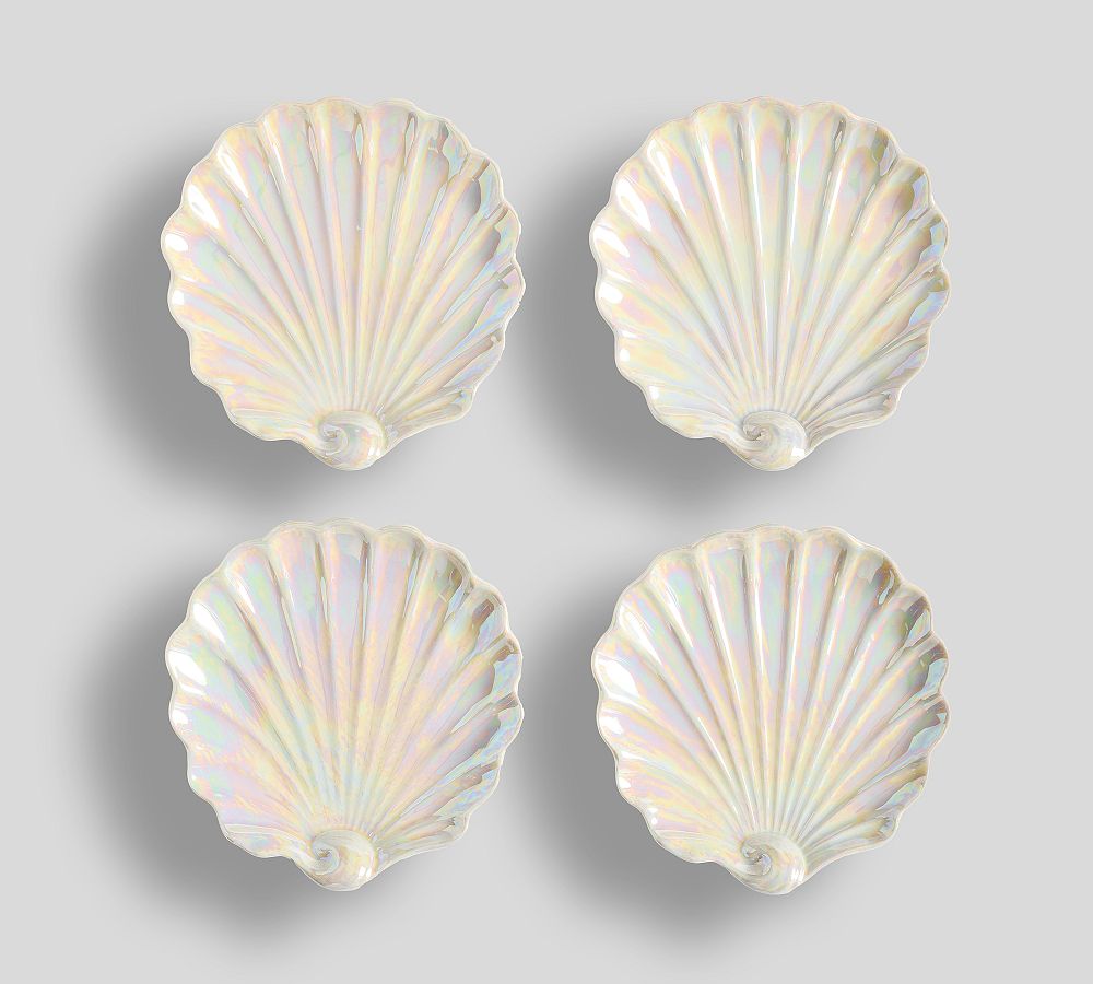 Pearlescent Shell Stoneware Appetizer Plates - Set of 4 - Set of 4, Silver