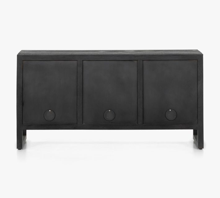 Back view of three-door console with round knobs