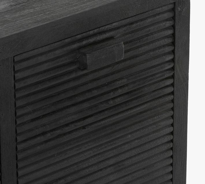Ribbed drawer front with small rectangular handle