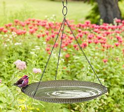 Handhammered Verde Copper Hanging Bird Bath