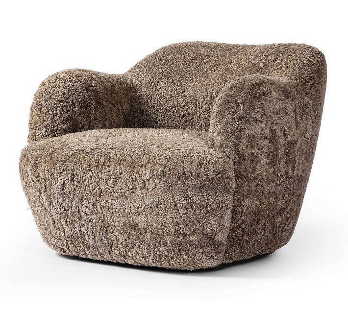 Rounded shape textured fabric chair in taupe