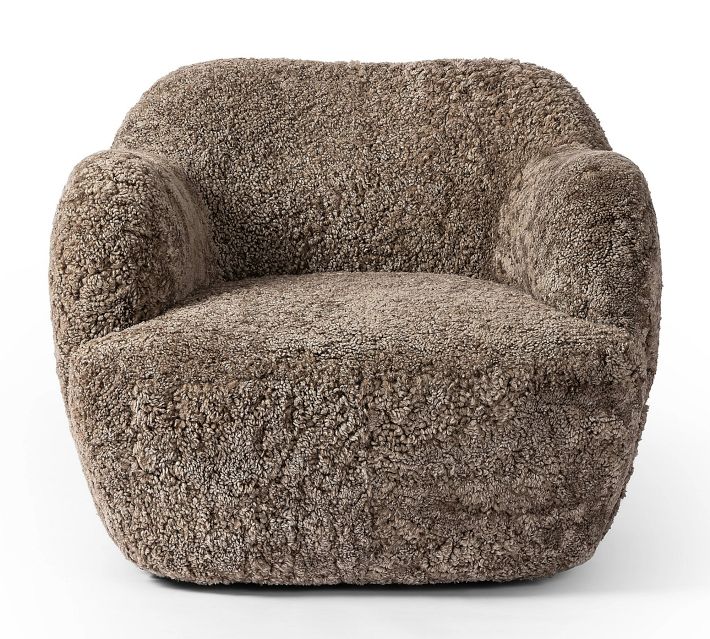 Soft boucle fabric armchair in taupe/brown color