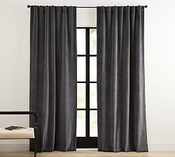Custom Velvet Twill Blackout Curtain - Washed Black