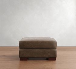 Open Box: Turner Leather Small Ottoman, Polyester Wrapped Cushions, - Gravel Chocolate