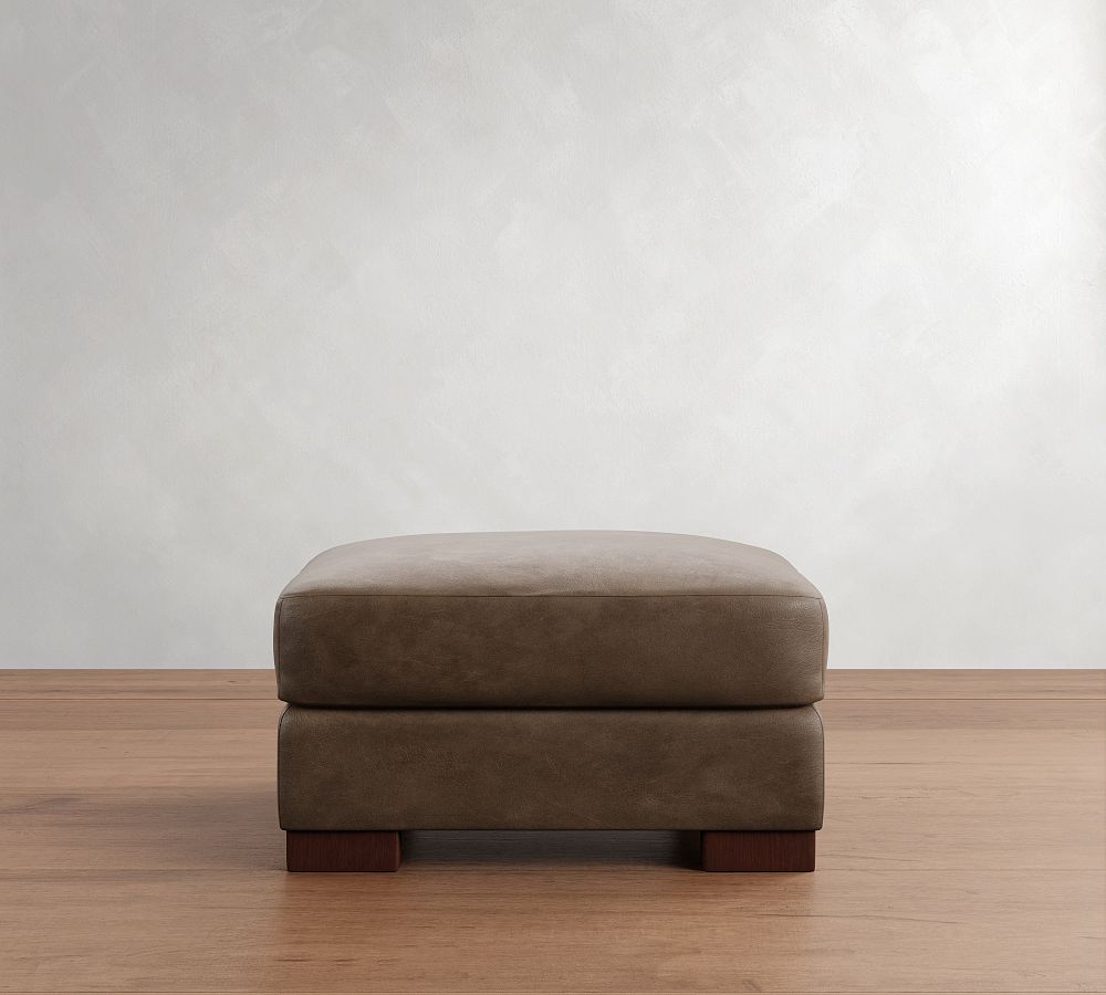 Open Box: Turner Leather Small Ottoman, Polyester Wrapped Cushions, - Gravel Chocolate