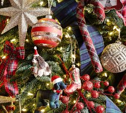 Silver and Red Striped Ornaments - Set of 4