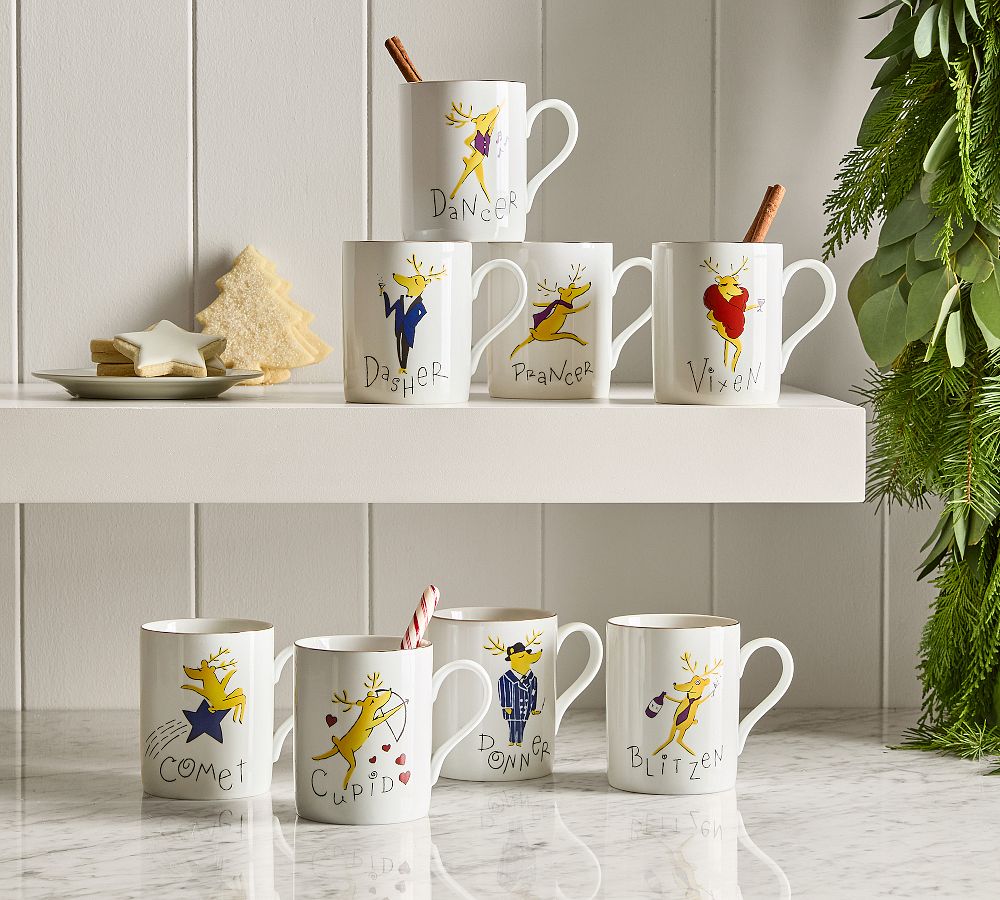 Vintage Reindeer Mugs - Mixed Set of 8