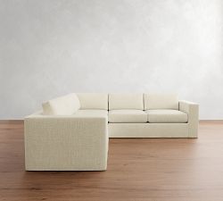 Carmel Wide Arm Slipcovered 3-Piece L-Shaped Sectional (113&quot;)