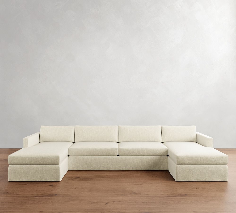 Carmel Slim Arm Slipcovered Double Chaise Sectional (139&quot;&ndash;171&quot;)