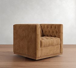Open Box: Edgewood Leather Swivel Chair, Individual - Keystone Sandstone
