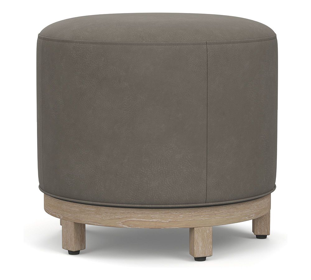 Open Box: Jake Leather Swivel Stool, Seadrift Legs, Nubuck - Pewter