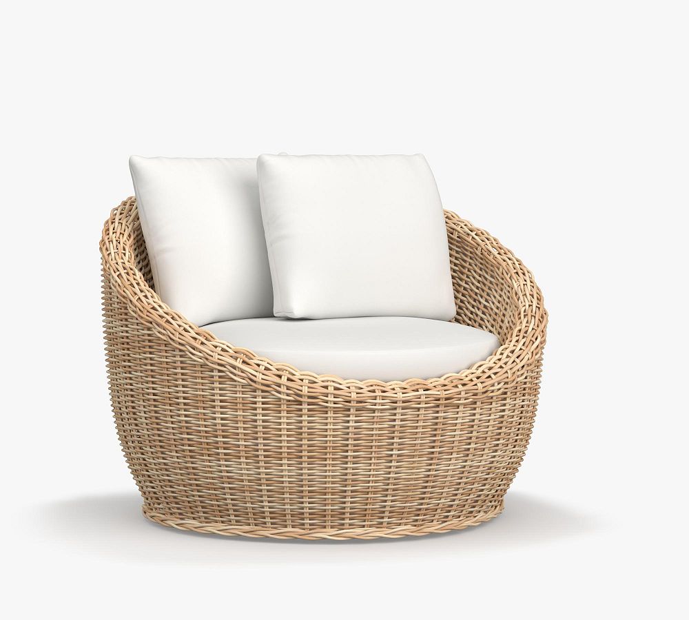 Open Box: Huntington Wicker Papasan Swivel Outdoor Chair, Natural