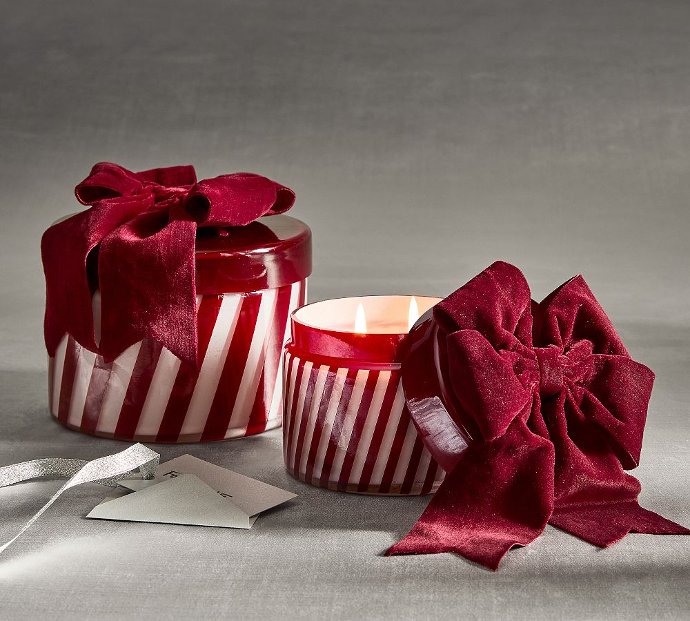 Bow Lidded Candy Stripe Candle - Balsam Fir Vetiver
