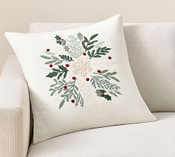 Chenille Holly Embroidered Pillow
