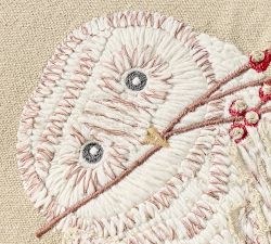 Owl with Berries Embroidered Pillow