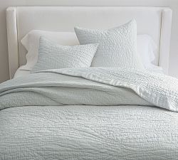 Open Box: Belgian Flax Linen Handcrafted Quilt, Full/Queen - Blue Frost