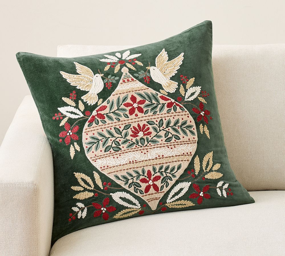 Winter Ornament Embroidered Pillow
