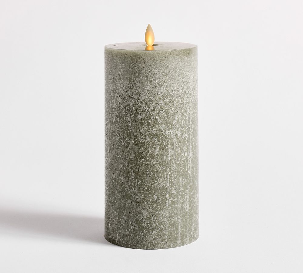 Premium Flickering Flameless Wax Pillar Candle - Salt Washed
