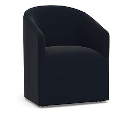 Open Box: Baldwin Upholstered Barrel Back Dining Armchair, Faux Mohair Velvet - Midnight