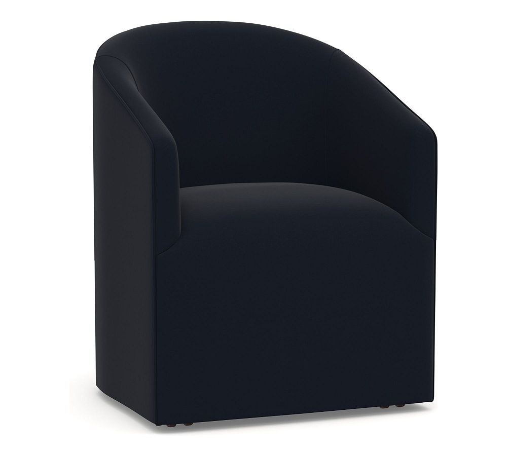 Open Box: Baldwin Upholstered Barrel Back Dining Armchair, Faux Mohair Velvet - Midnight