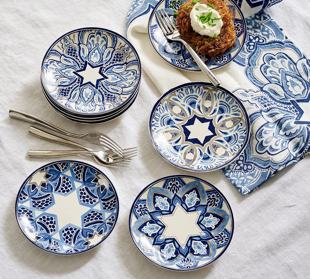 Hanukkah Latke Stoneware Appetizer Plates - Mixed Set of 8