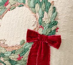 Wreath with Red Velvet Bow Pillow