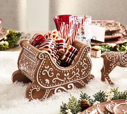 Handcrafted Ceramic Gingerbread Reindeer &amp; Sleigh Set