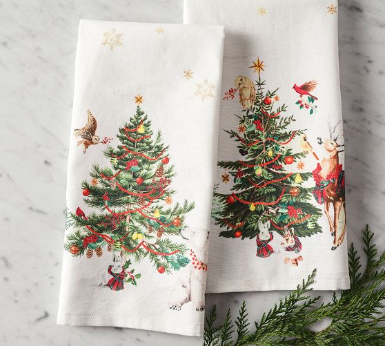 Cooksmart Pack Of 3 British Christmas Tea Towels - Festive Kitchen Towels (Christmas On The Farm)
