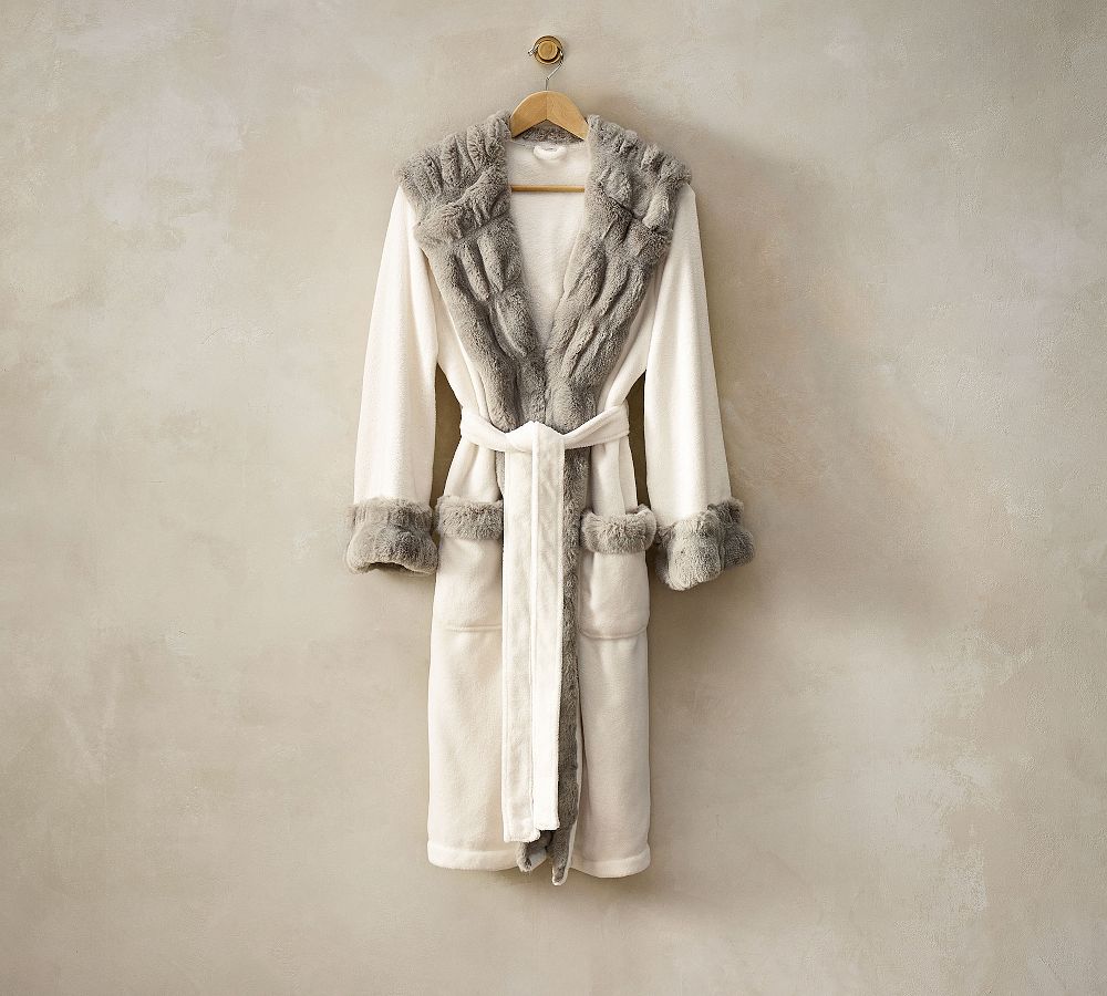Ruched Faux Fur Robe - Small Grey