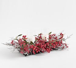 Faux Red Berry Candle Holder Centerpiece