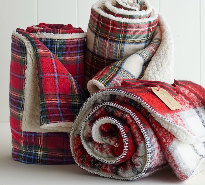 Stewart Plaid with Sherpa Back Throw Pottery Barn