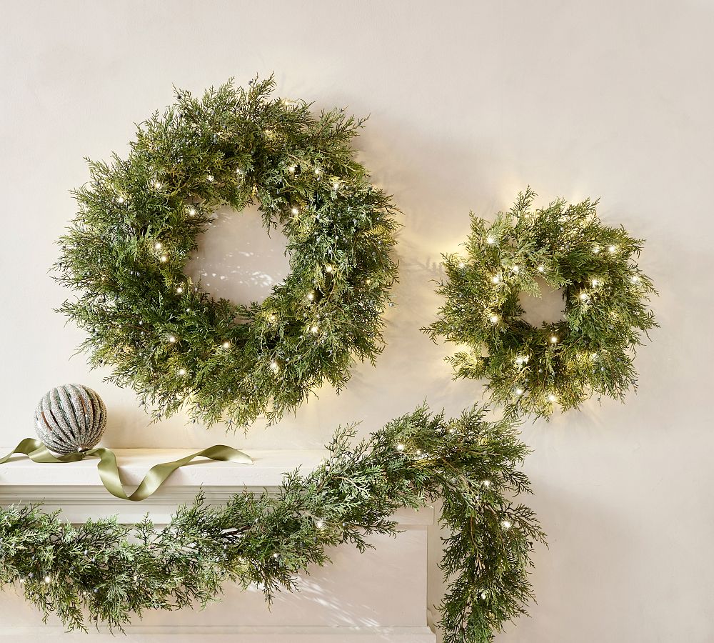 Open Box: Faux Lit Juniper Berry Wreath &amp; Garland