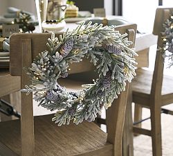 Lit Faux Flocked Mini Pine Wreath
