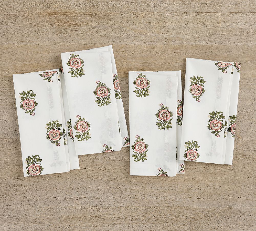 Amara Floral Block Print Organic Cotton Napkins - Set of 4
