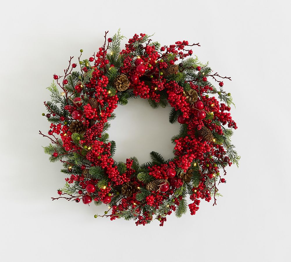Faux Lit Mixed Berries Wreath & Garland