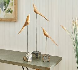 Hand-Carved Flock of Bird Objects